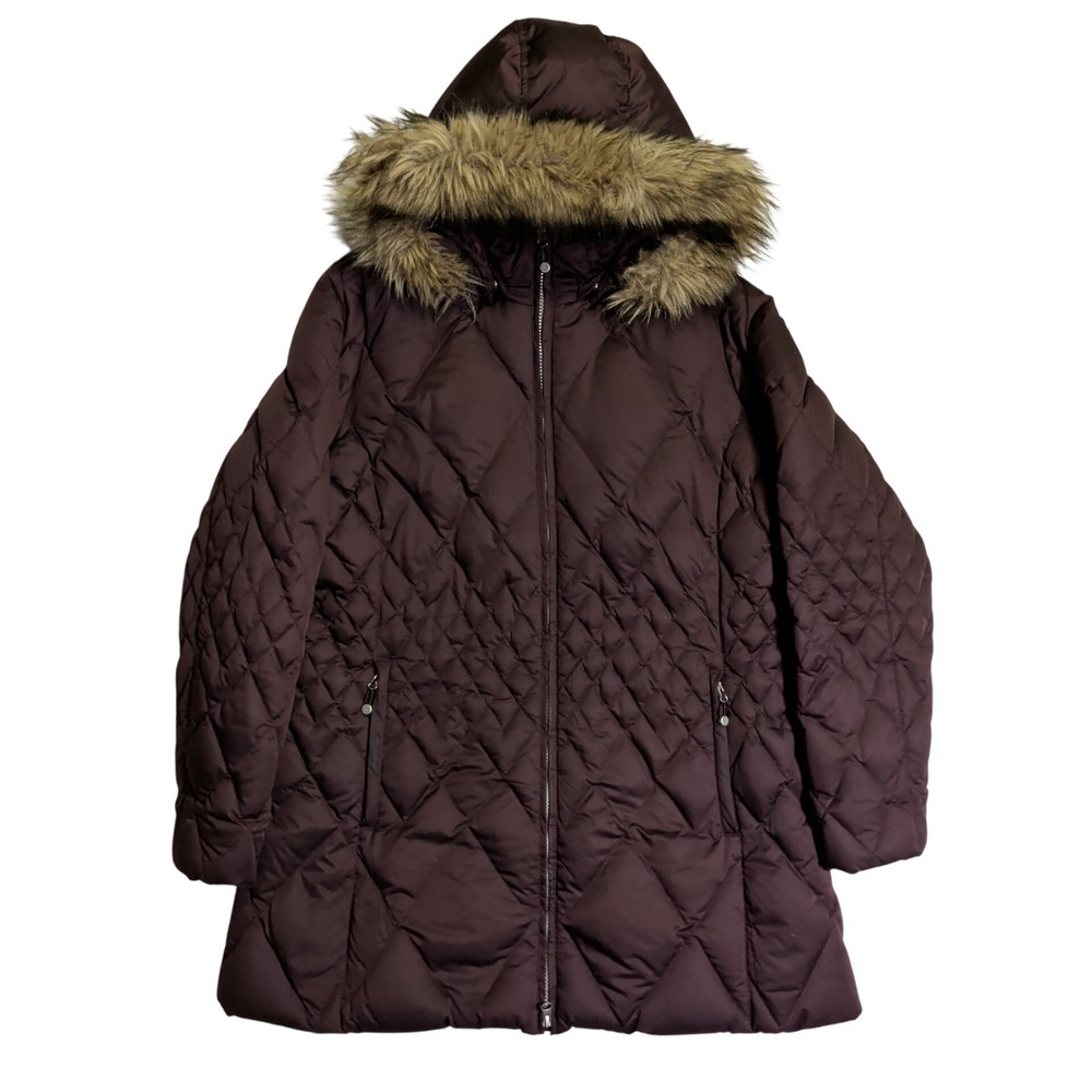 Eddie Bauer Parka 650 Fill Down Jacket Womens Size XL Faux Fur Hooded Gorpcore